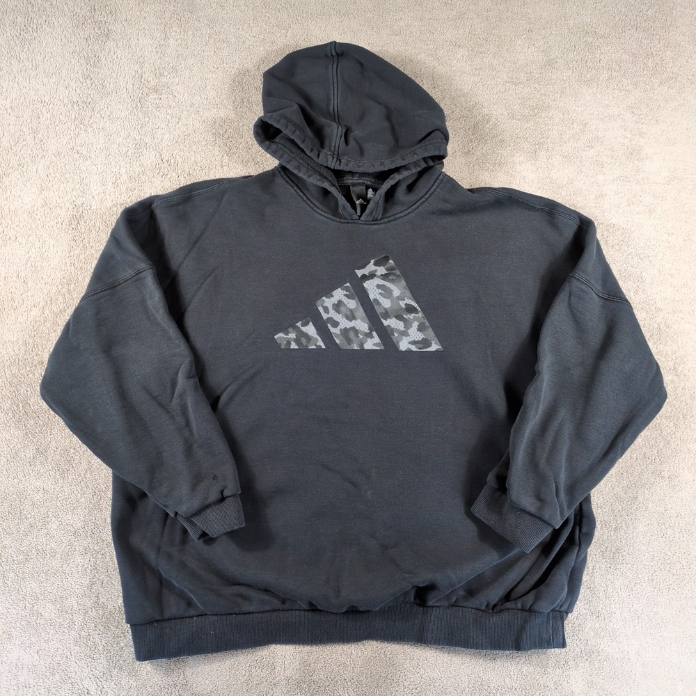 Adidas Hoodie Womens Size XL Black Leopard Trefoil Logo Pullover Sweatshirt